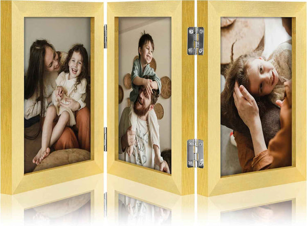 decorUhome Triple 4x6 Picture Frame Vertical, Engineered Wood Trifold Photo Frame with Plexiglass for Tabletop Display, 4x6, Black