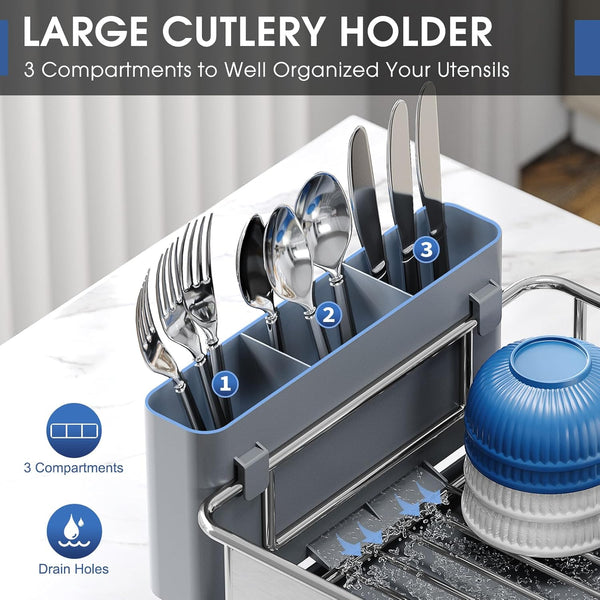 304 Stainless Steel Dish Drying Rack with Large Capacity and Drain Board
