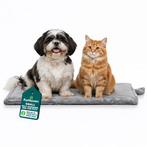 FurHaven ThermaNAP self-warming cat mat, small dog bed with machine washable plush faux fur, gray
