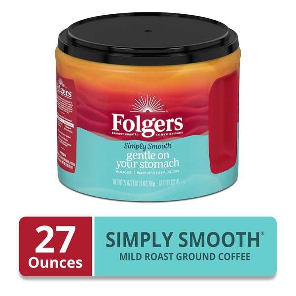 Folgers Simply Smooth, Mild Roast Ground Coffee, 27 Oz Canister, New Orleans Roasted