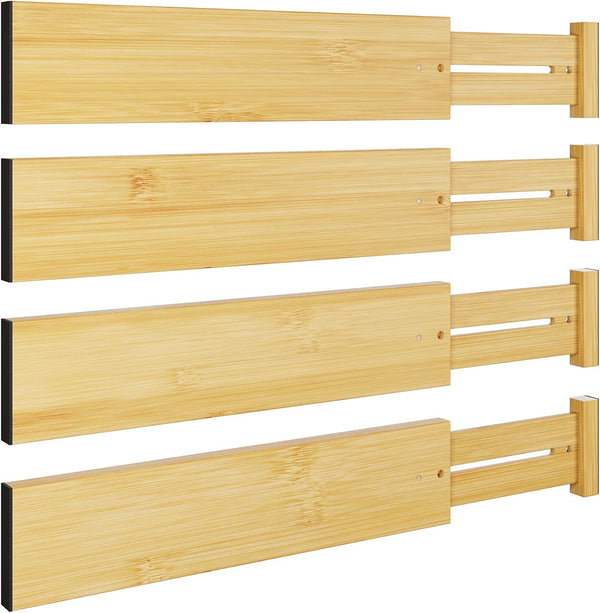 Bamboo drawer dividers for standard 16.6"-22" kitchen drawers, set of 4