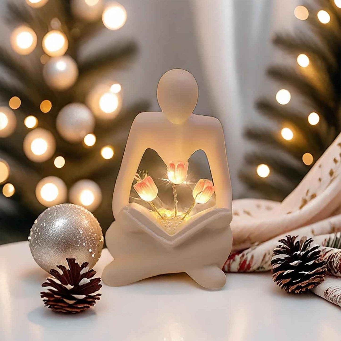 LIYAOLI Tulip Night Light Aesthetic Sculptures Lamp Home Decor Book Shelf Decor Aesthetic,Tulip Lamp Office Decor for Women Desk Cute Night Light