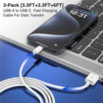 Apple CarPlay compatible cables, 3-pack: 3.3FT, 3.3FT, 6FT USB A to USB C for iPhone 17, 16, 15, iPad, MacBook