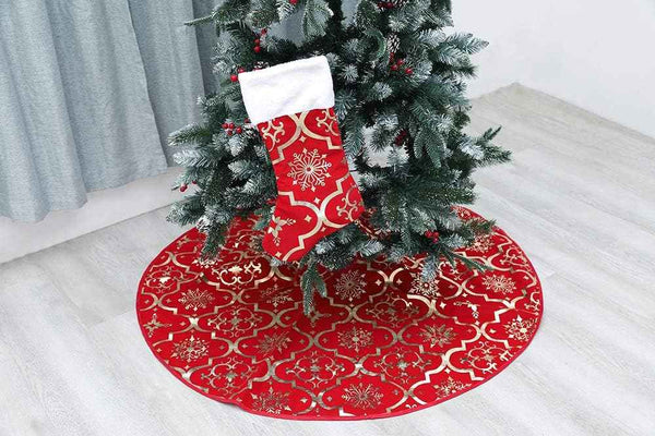 Flash World 48 Inch Large Christmas Tree Skirt Xmas Soft Cover Mat Decor Snowflake Collar Farmhouse Tree Skirt for Holiday Ornaments Party Home Indoor Decorations (Red, 48INCH)