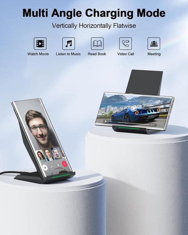 Fast Wireless Charger, NANAMI Wireless Charging Stand Compatible iPhone 17/17 Air/16/15/15 Pro/15 Plus/15 Pro Max/14/13, Nightstand Phone Charger Dock for Samsung Galaxy S26/S26+/S25/S24/S23/S22