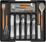 Lifewit Silverware Drawer Organizer, Expandable Utensil Tray for Kitchen, BPA Free Flatware and Cutlery Holder, Adjustable Plastic Storage for Spoons Forks Knives, 8.5-14 x 12", Black