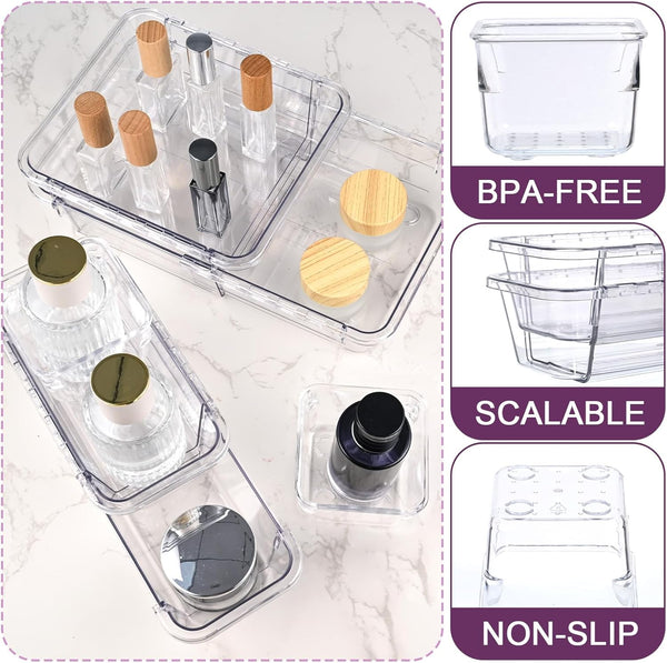 14-piece clear drawer organizer set for versatile storage