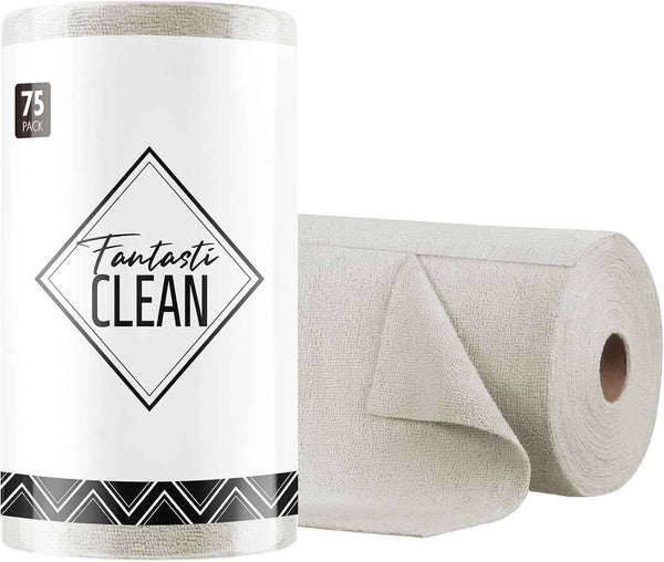 Fantasticlean Microfiber Cleaning Cloth Roll -75 Pack, Tear Away Microfiber Towels, 12" x 12", Reusable, Washable, Scratch Free, Ultra Absorbent Dishcloth for All-Around Cleaning Supplies (Pink)