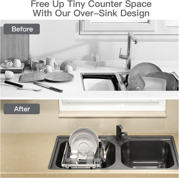 Stainless Steel Expandable Dish Drying Rack for Small Kitchen Counters