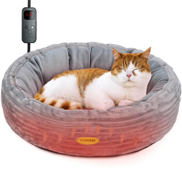 Heated cat bed for indoor cats, 20' electric heated pet bed with adjustable temperature and timer