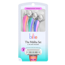 Billie 3-blade disposable razors for women - Malibu set, 3 razors, flexible head, aloe shave soap, matte rubber handle, travel ready