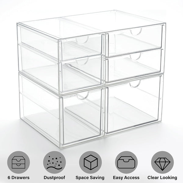 Clear Stackable Acrylic Drawer Makeup Organizer Set of 2