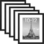 upsimples 11x14 Picture Frame Set of 5, Display Pictures 8x10 with Mat or 11x14 Without Mat, Wall Gallery Photo Frames, Black