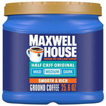 Maxwell House Half Caff Original Medium Roast Ground Coffee Canister, 25.6 oz Kosher Certified