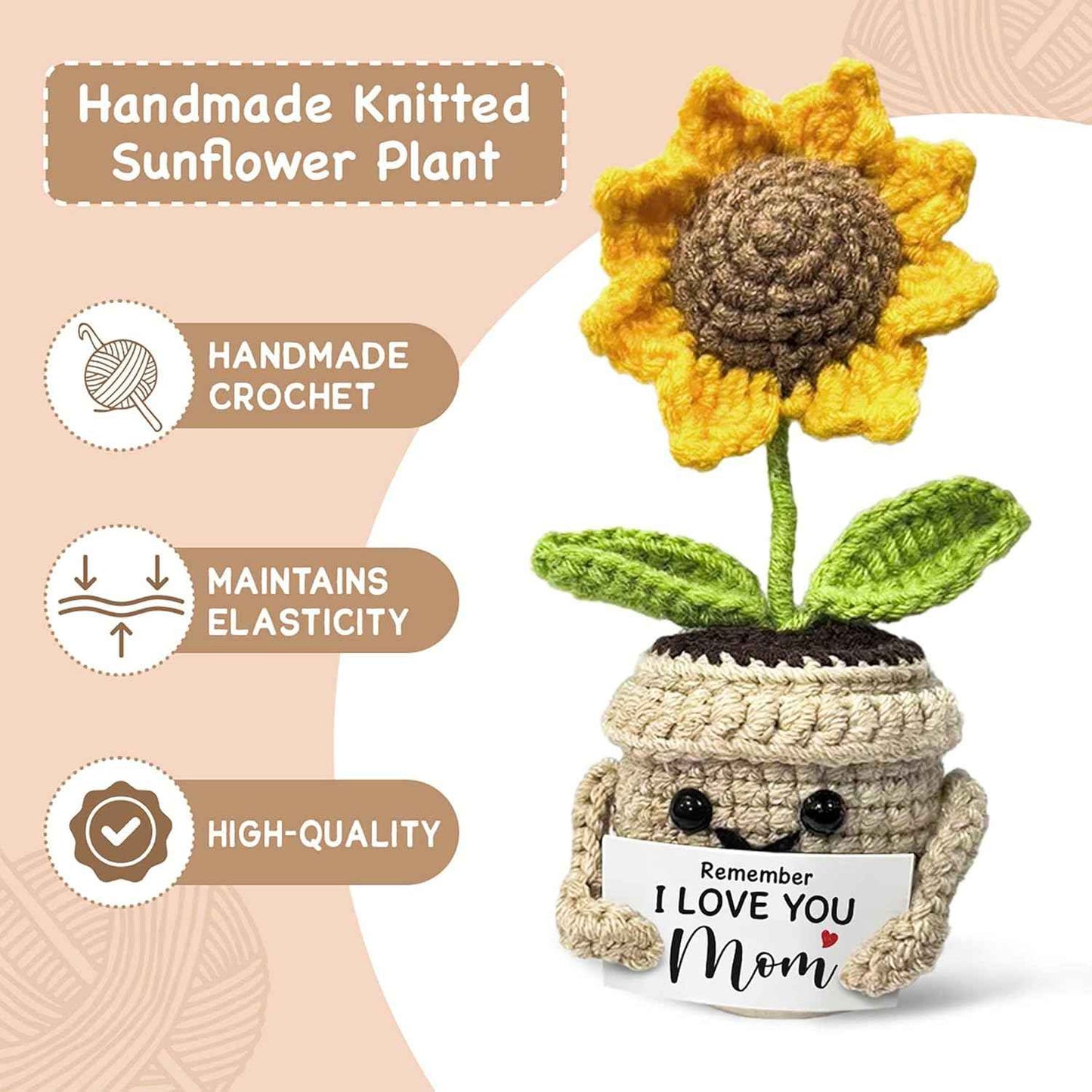 Mini Birthday Gifts for Mom, Mom Gifts from Daughters Remember I Love You MOM, Handmade Crochet Cute Small Sunflower Gifts, Gift for Mom from Daughter, Son, Mothers Day for Mom