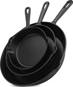 Utopia Kitchen 3-Piece Pre-Seasoned Cast Iron Skillet Set, 6-8-10 Inches, Black, Oven, Stove, Grill, Campfire Friendly