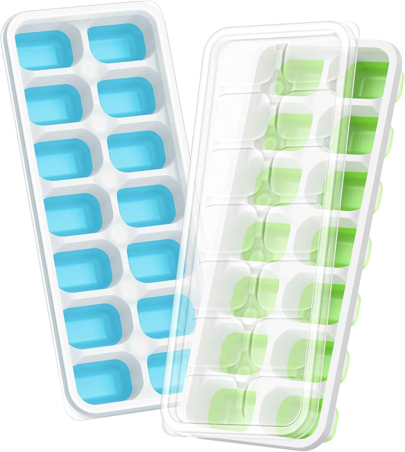 Ice Cube Tray with Lid, 4 Packs 56 Cubes Durable Stackable Ice Cube Trays for Freezer with Removable Lids, Easy-Release Plastic & Silicone Ice Tray for Cocktail, Coffee