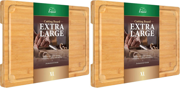Extra Large Bamboo Cutting Board with Juice Groove and Handles for Kitchen