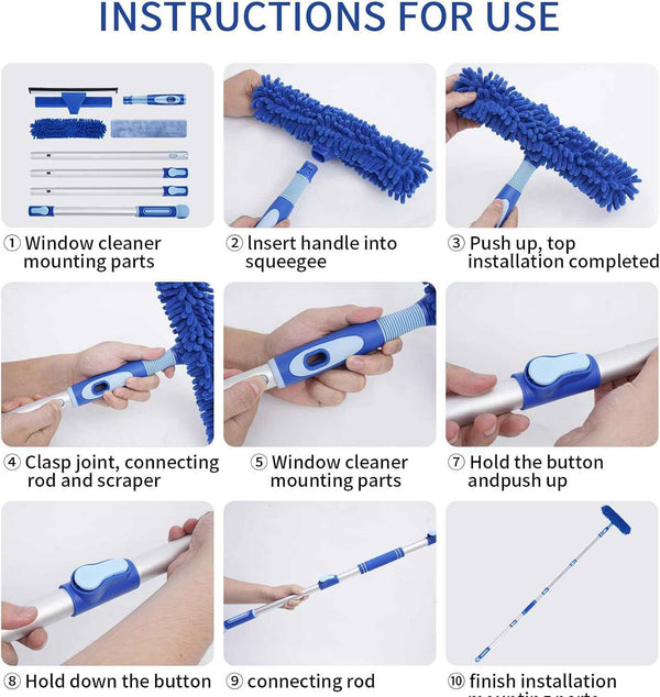 LOMIDA Professional Window Squeegee Kit - Lightweight 62" Aluminum Pole, Rotatable 2-in-1 Cleaning Tool for Cars, Showers & High Windows
