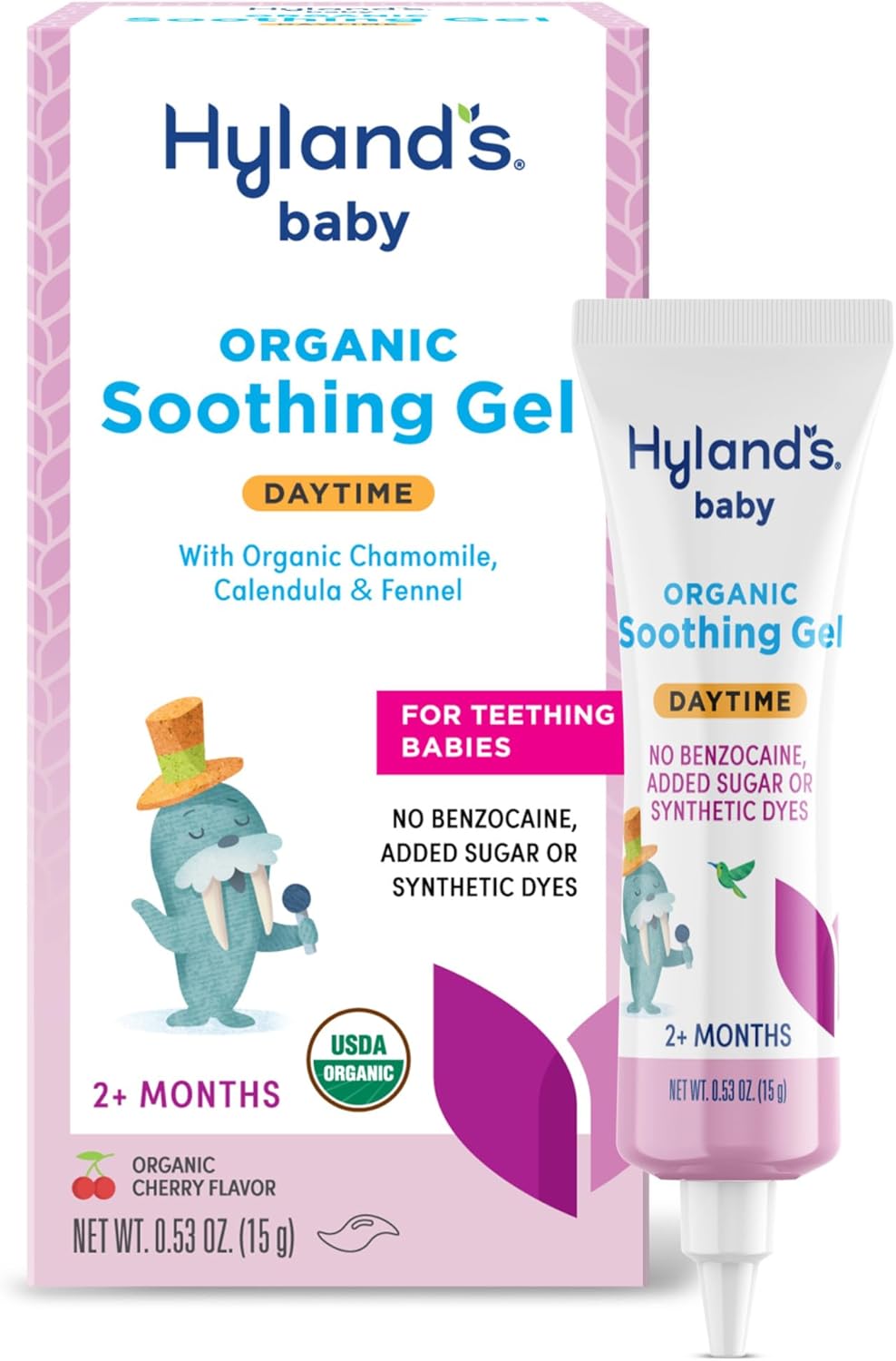 Hyland's Baby Organic Day and Night Soothing Gel Combo Pack, Cooling Gel for Oral Discomfort, Easy-to-Apply, Ages 2 Months and Up, 1.06 Ounce (2 Tubes of 0.53 oz.)