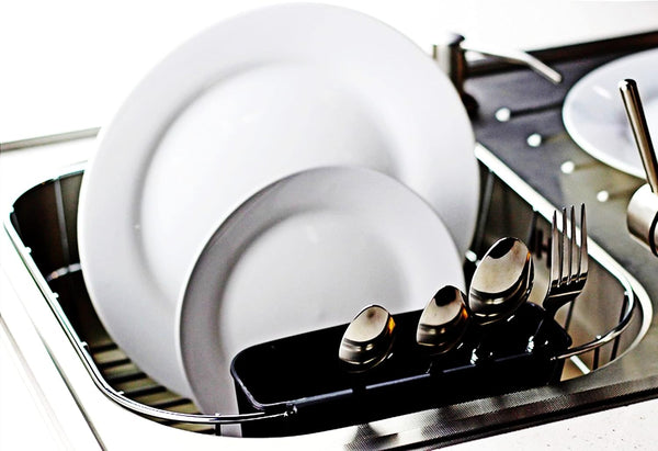 Small Chrome-Plated Steel Dish Drainer with Detachable Cutlery Cup