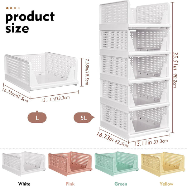 5 Pack Stackable Closet Storage Baskets for Laundry Room Wardrobe Storage