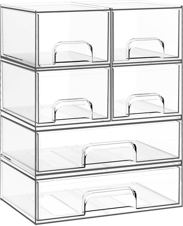 Clear Acrylic Stackable Storage Drawers for Bathroom, Kitchen, and Vanity