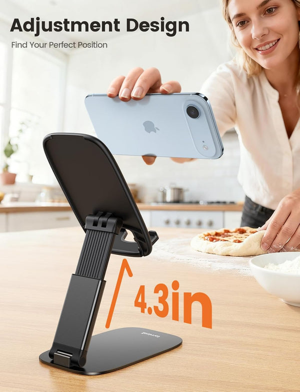 Lamicall Ultra-Thin Phone Stand for Desk, Height Adjustable, Sturdy Weighted Base, Thick Case Friendly