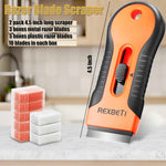 Rexbeti Razor Blade Scraper Tool, 2 Pack, Cleaning Scraper with Extra 80Pcs Razor Blades and 50Pcs Plastic Blades