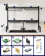 Adjustable over sink dish drying rack with large capacity and multifunctional baskets