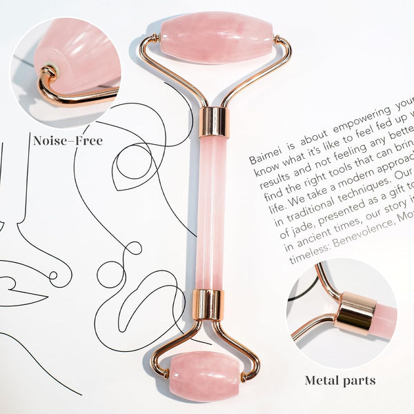 BAIMEI IcyMe rose quartz jade roller and gua sha for radiant skin, redness reducing self-care tools for men and women
