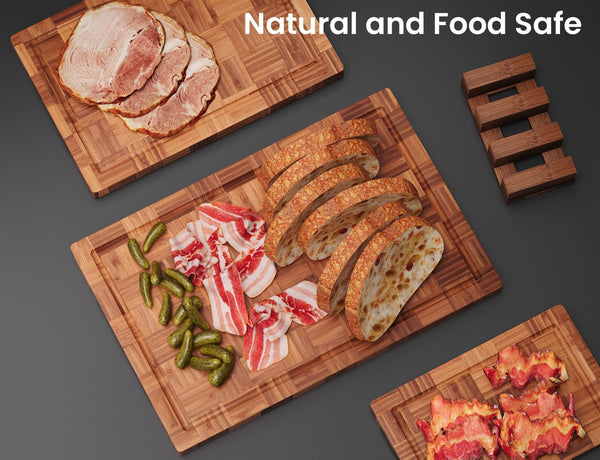 Bamboo cutting boards for kitchen, 3-piece set with juice groove