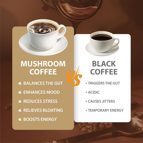 Instant mushroom coffee with cordyceps, reishi, and arabica beans for energy and immune support (30 servings)