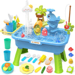21 Blue Kids Kitchen Sink Toy with Electric Faucet 4-in-1 Play Set with Detachable Legs and Fishing Game