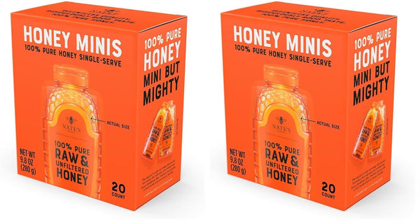 Nate's Honey Minis - Single-Serve 100% Pure, Raw & Unfiltered Honey - 0.49oz Packets, 20ct Box