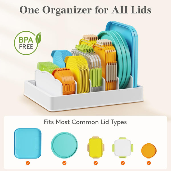 Kitchen Cabinet Organizer for Food Container Lids and Storage