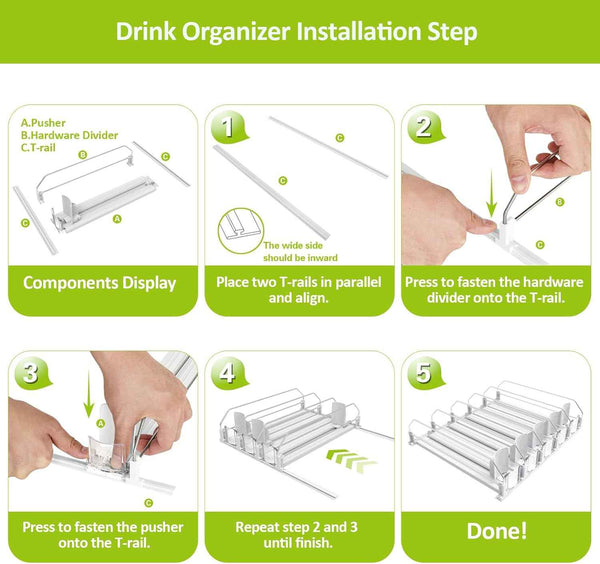Drink Organizer for Fridge,Self Pushing Fridge Drink Organizer,Automatic Drink Dispenser for Fridge-Holds up to 25 Cans