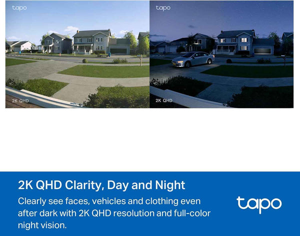Tapo 2K+ Wired or Battery Powered Smart Video Doorbell with Chime - 180° Field of View, Person/Vehicle/Package Detection, Ring Call, 2-Way Audio, Subscription-Free Local Storage or Optional Cloud,D225