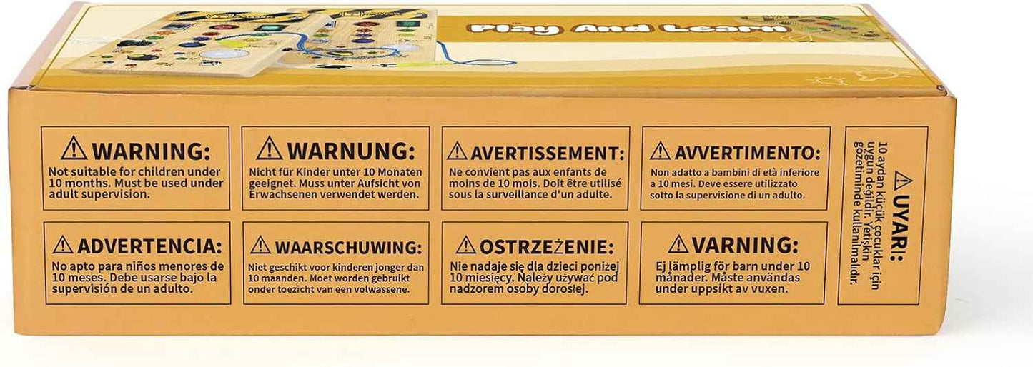 Hoarosall Montessori Wooden Busy Board with 8 LED Light switches, Sensory Toys Light Switch Travel Toys for 1+ Year Old Baby and Toddler