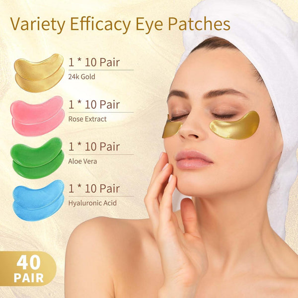 24k Gold Under Eye Patches, 40 Pairs Eye Mask for Dark Circles, Puffy Eyes