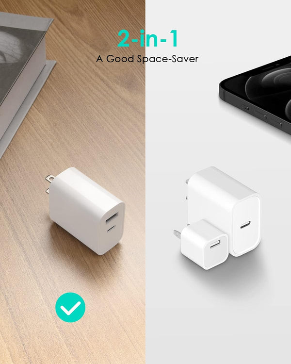 4-pack USB-C charger block with PD 20W and QC 3.0 ports for multiple devices