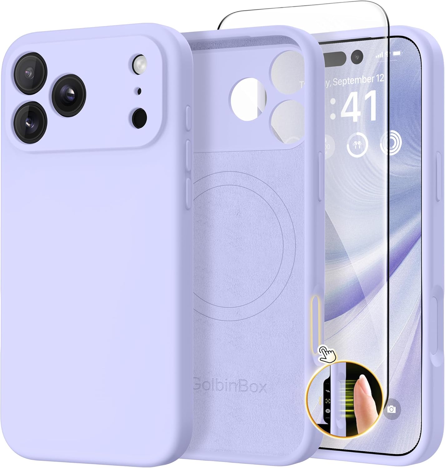 GolbinBox Magnetic for iPhone 17 Pro Max Case, Compatible with MagSafe, [Full Camera Protection] [Screen Protector], Silicone Shockproof Phone Cover with Anti-Scratch Microfiber Lining, Chalk Pink