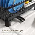 Space-saving stainless steel dish drying rack for kitchen counter