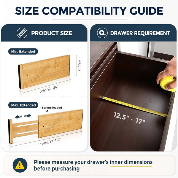 Adjustable bamboo drawer dividers for dresser organization