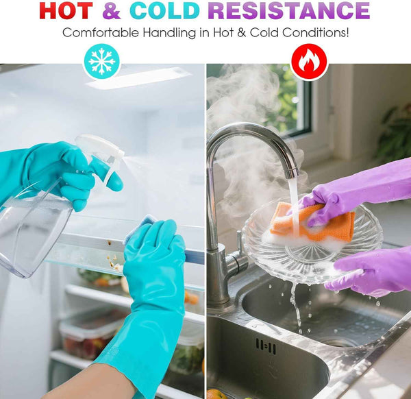 Elgood Reusable Dishwashing Gloves, Latex-free Cotton Lining, 2 Pairs, Purple and Blue, Medium
