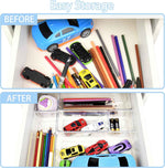 Drawer Organizer Set of 15, 4 Sizes Clear Plastic for Kitchen, Bathroom, Office, Dresser Desk Organizers
