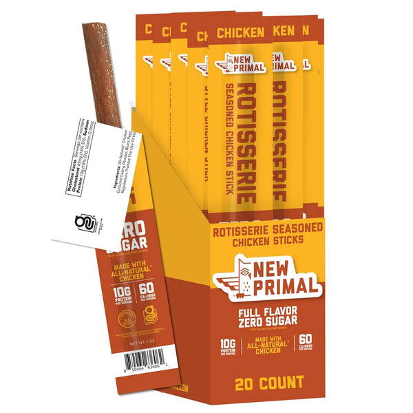New Primal Rotisserie Chicken Sticks, Zero Sugar, High Protein, Gluten Free, 5 Count