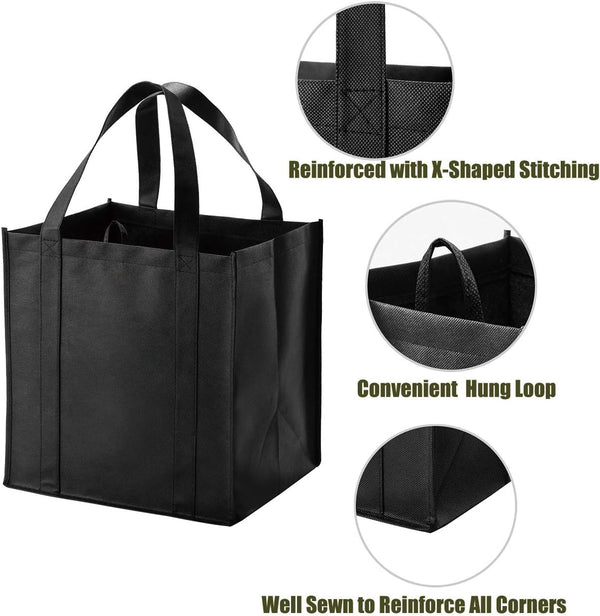 NERUB 10 Pack Reusable Reinforced Handle Grocery Bags - Heavy Duty Large Shopping Totes with Thick Plastic Bottom can hold 40 lbs