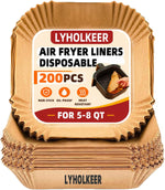 Air Fryer Liners Disposable, LYHOLKEER 200PCS 8" Square Parchment Paper, Non-Stick & Oil-Proof, Unbleached, Fits Ninja AF141 5 QT AF181 6.5QT, Cosori, Chefman, Instant Pot 6 QT, Other 5-8QT Air Fryers