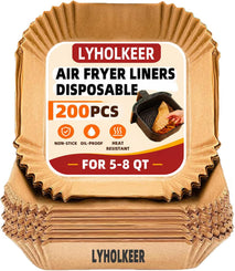 Air Fryer Liners Disposable, LYHOLKEER 200PCS 8" Square Parchment Paper, Non-Stick & Oil-Proof, Unbleached, Fits Ninja AF141 5 QT AF181 6.5QT, Cosori, Chefman, Instant Pot 6 QT, Other 5-8QT Air Fryers